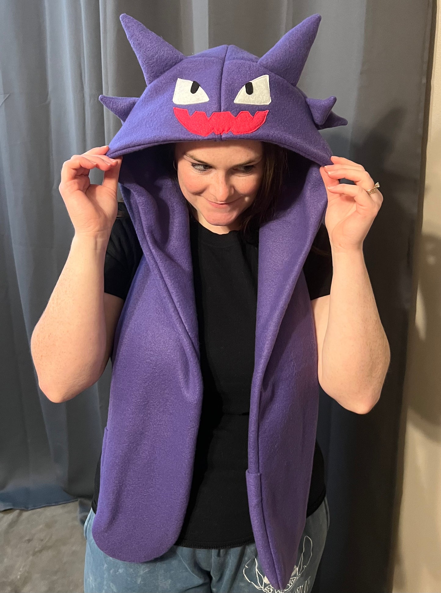 Purple Ghost With PINK Smile Hat Scoodie Style