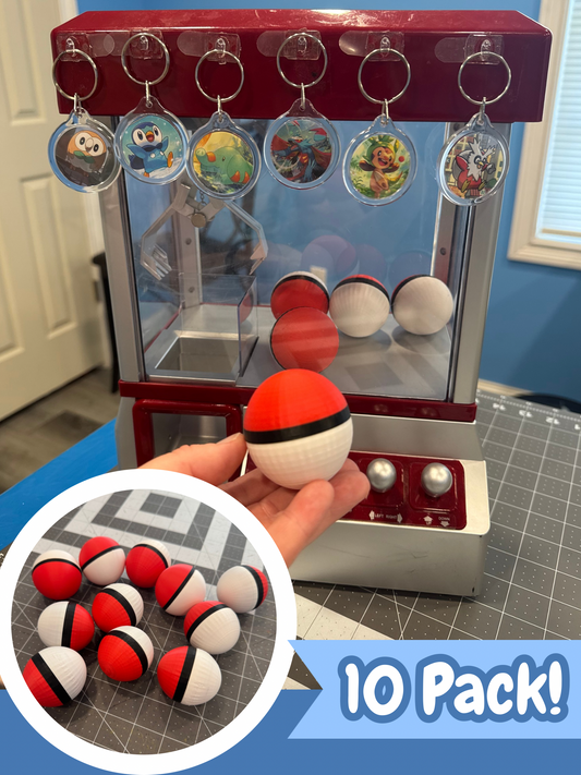 10 Pack of 3D Printed Red & White Ball Capsule for Gashapon/Claw Machine