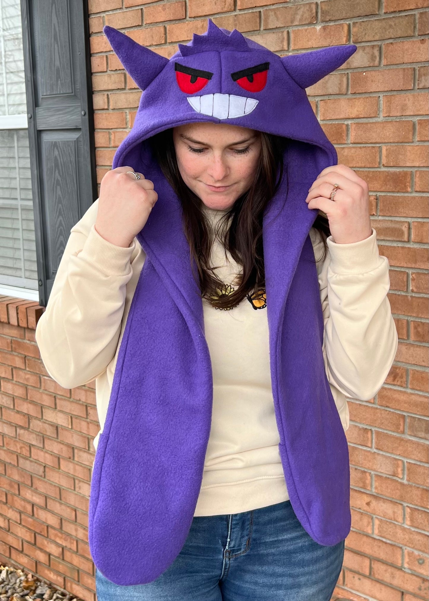 Purple Ghost With WHITE Smile Hat Scoodie Style
