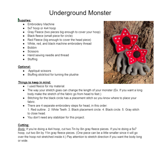 Underground Monster ITH Sewing Pattern Digital Download In the Hoop