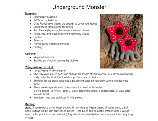 Underground Monster ITH Sewing Pattern Digital Download In the Hoop
