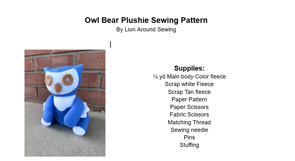 Owl Bear Plush Sewing Pattern