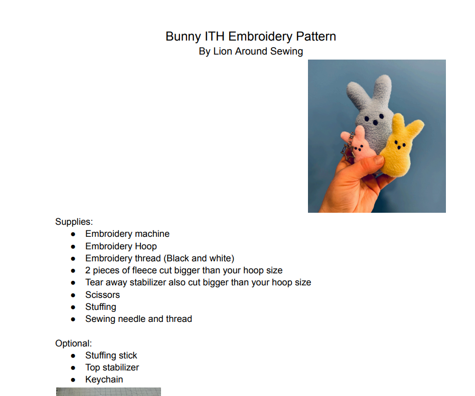 Bunny In The Hoop Embroidery Pattern
