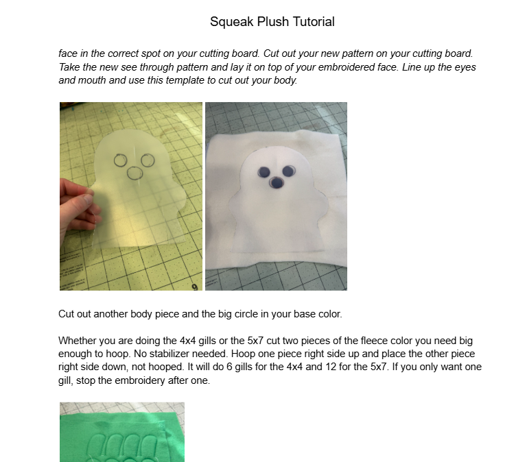 Squeak Plush Embroidery Pattern Face and Gills